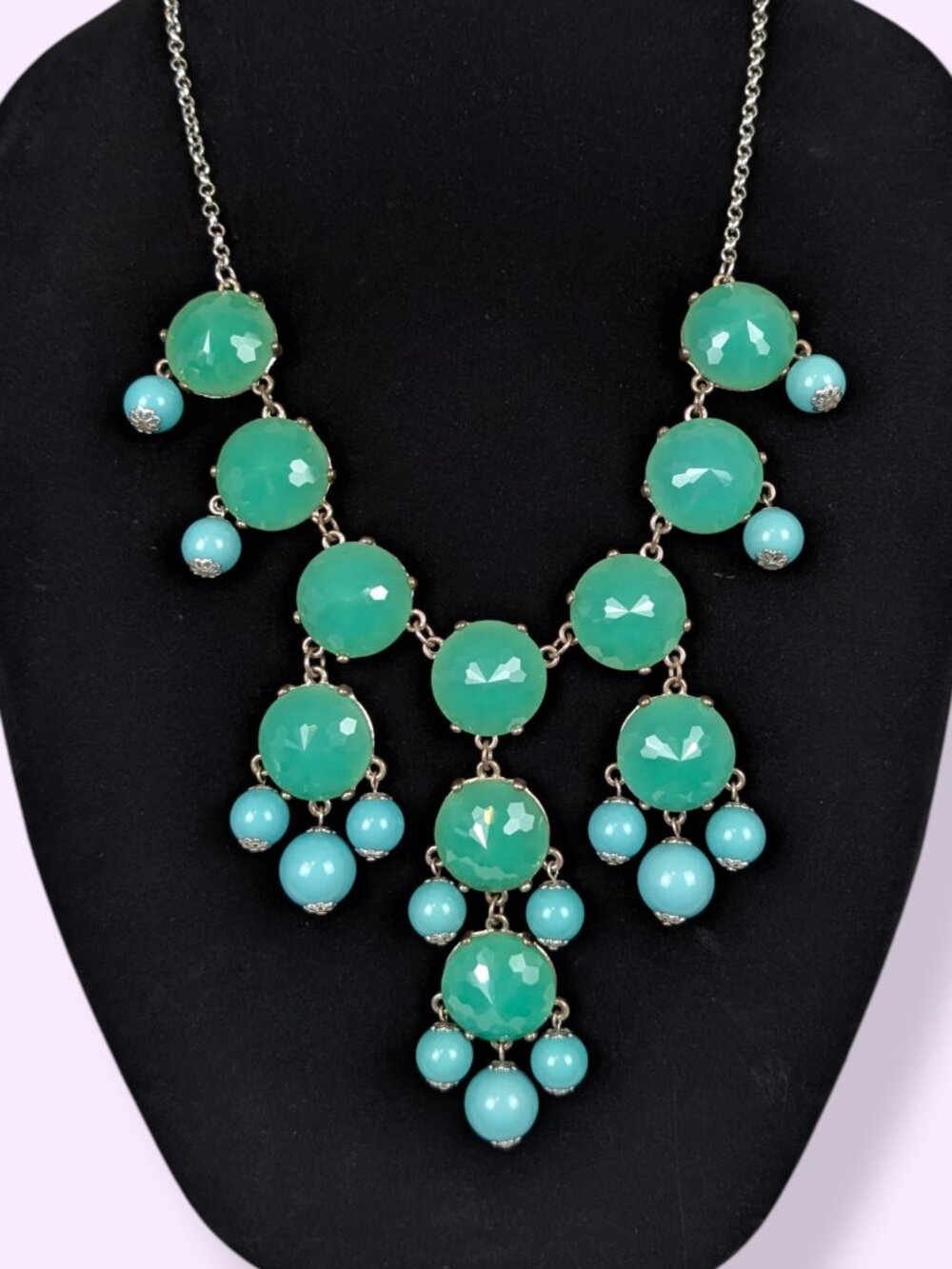 Blue-Green Dangling Stone Statement Necklace
